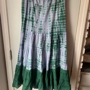 Bila green, purple gray  tie-dyed tiered Bohemian full midi skirt.